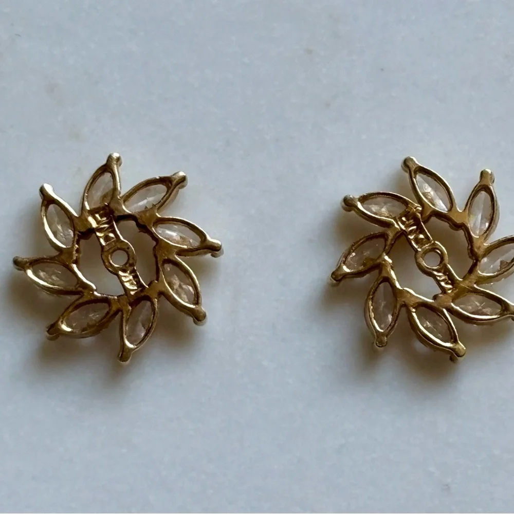 Vintage 14K Gold CZ Earring Jackets Marquise Halo Diamond Stud Enhancer - Picture 3 of 6